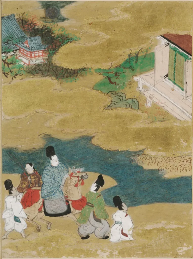土佐光信「明石」源氏物語絵アルバム第13帖、ハーバード美術館所蔵（1509-1510年）