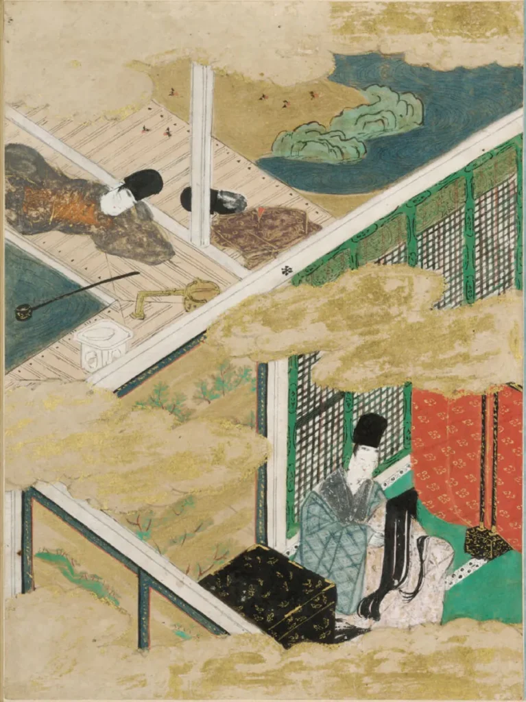 土佐光信「帚木」源氏物語絵アルバム第2帖、ハーバード美術館所蔵（1509-1510年）
