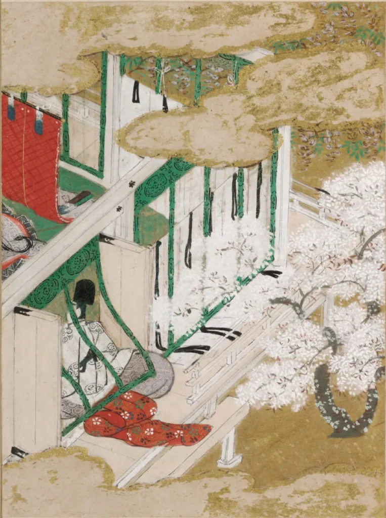 土佐光信「花宴」源氏物語絵アルバム第8帖、ハーバード美術館所蔵（1509-1510年）