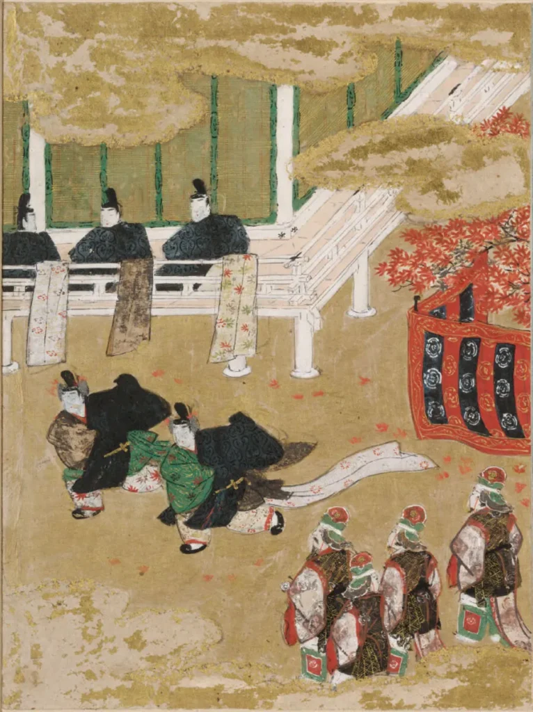 土佐光信「紅葉賀」源氏物語絵アルバム第7帖、ハーバード美術館所蔵（1509-1510年）