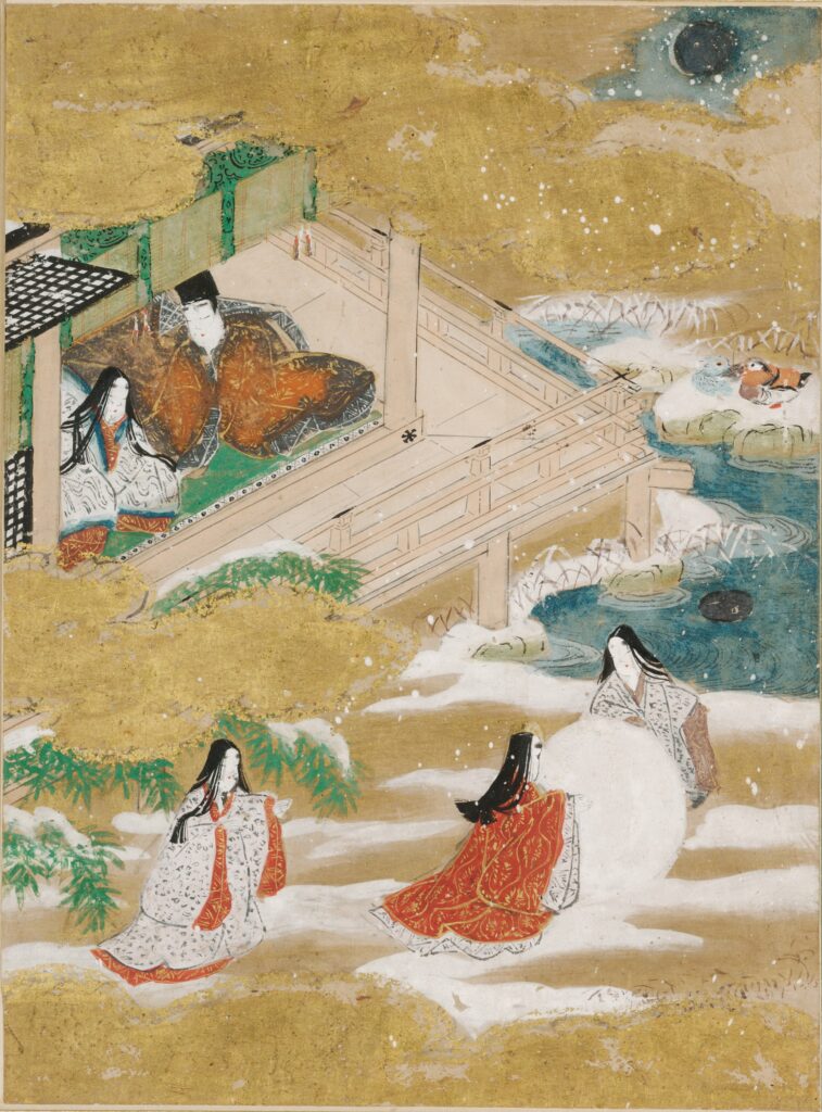 土佐光信「朝顔」源氏物語絵アルバム第20帖、ハーバード美術館所蔵（1509-1510年）