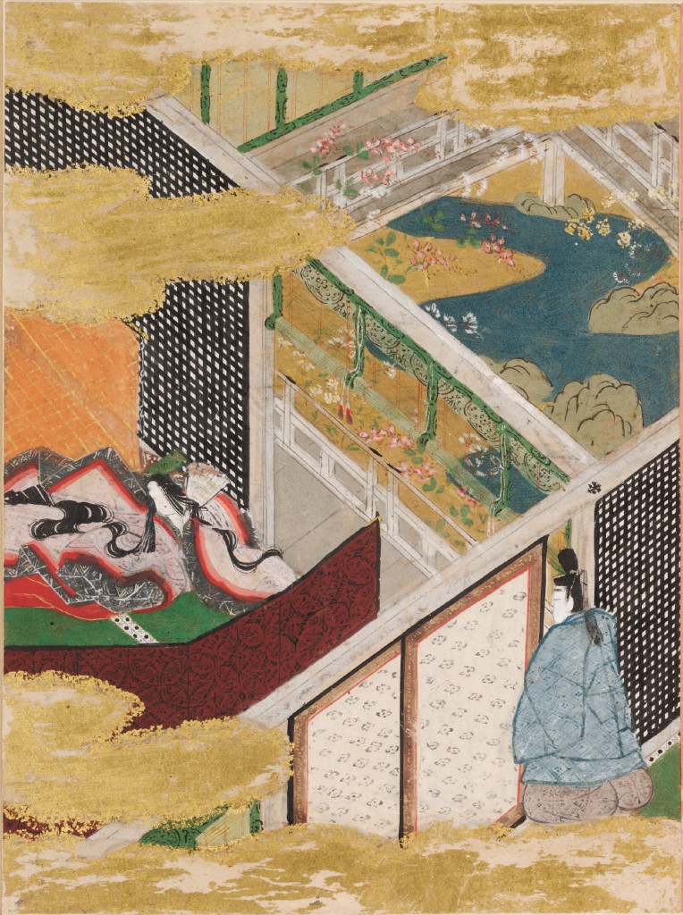 土佐光信「東屋」源氏物語絵アルバム第50帖、ハーバード美術館所蔵（1509-1510年）