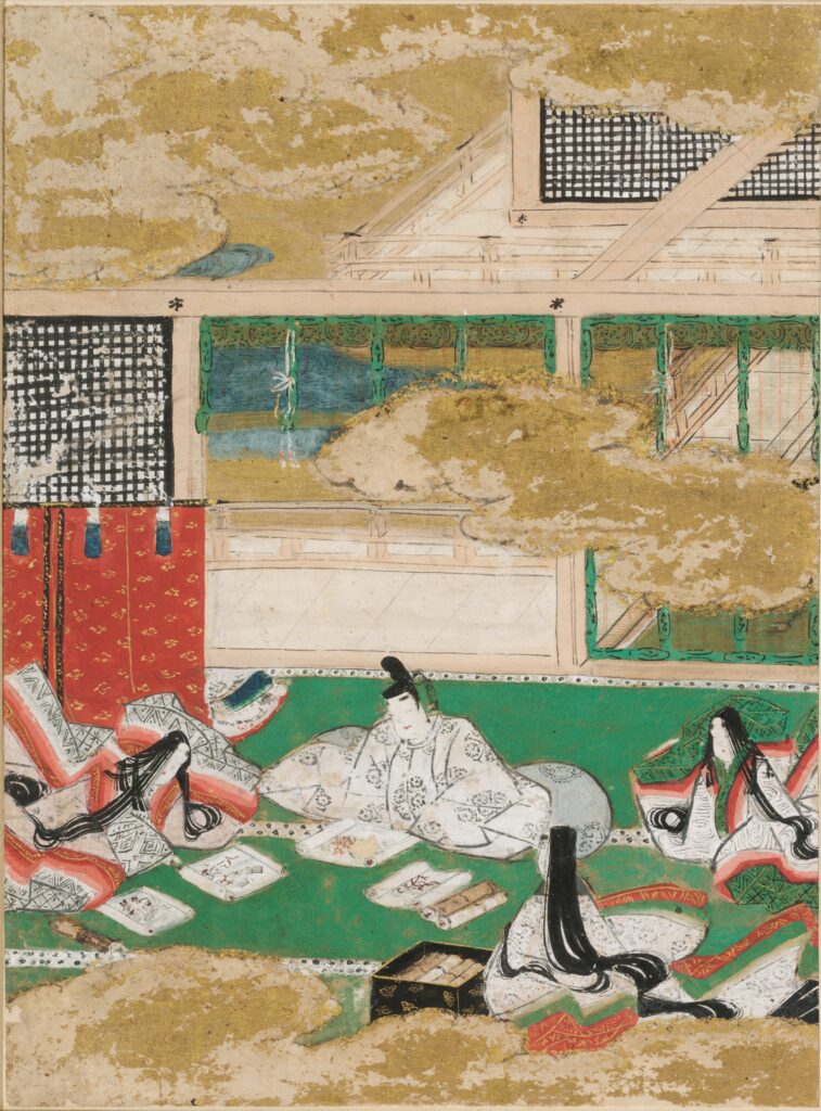 土佐光信「絵合」源氏物語絵アルバム第17帖、ハーバード美術館所蔵（1509-1510年）