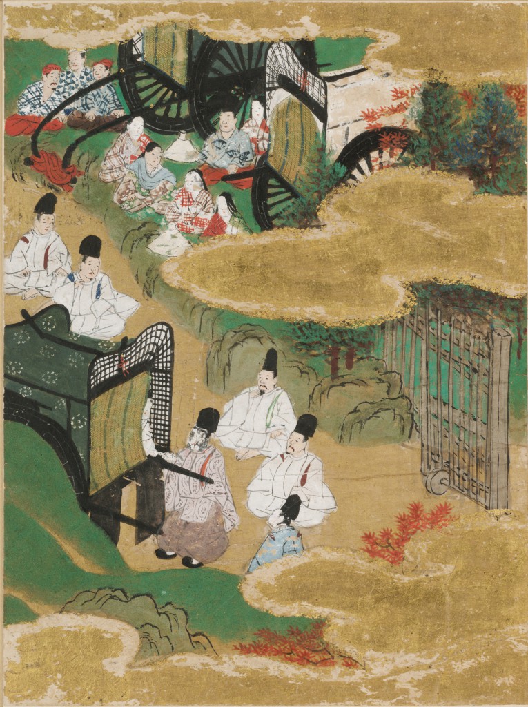土佐光信「関屋」源氏物語絵アルバム第16帖、ハーバード美術館所蔵（1509-1510年）